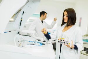 doctor checking blood samples